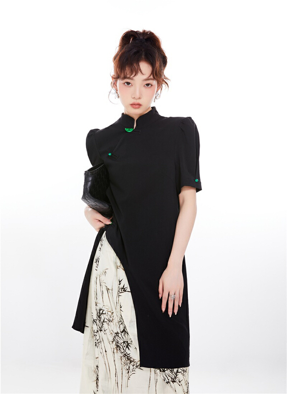 [AC] crescent button chic irregular shirt 7076\jj