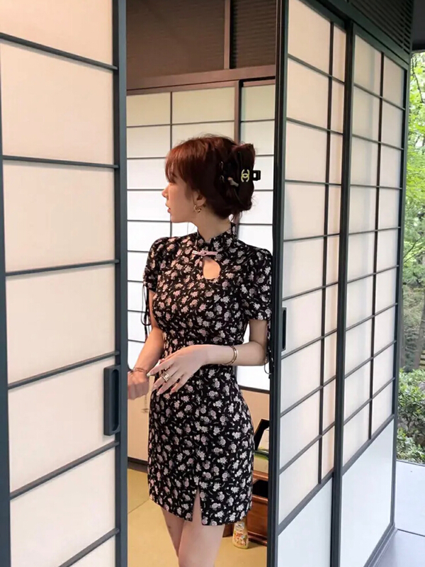[x · h studio] new Chinese style improved cheongsam with slim waist and floral dress 6287\ozq