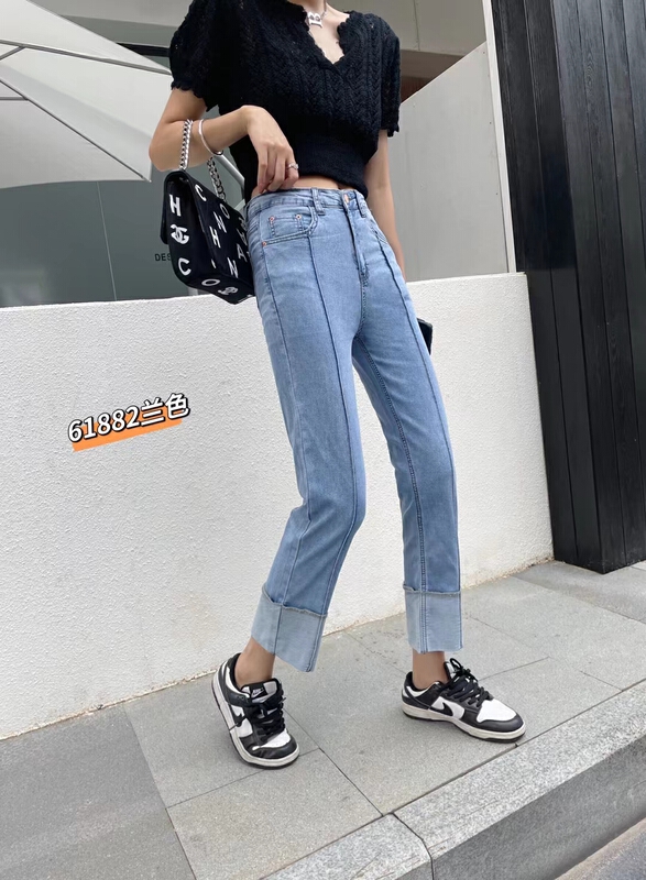 [thousand degree] high waist straight tube cuffed jeans 61882\lsw