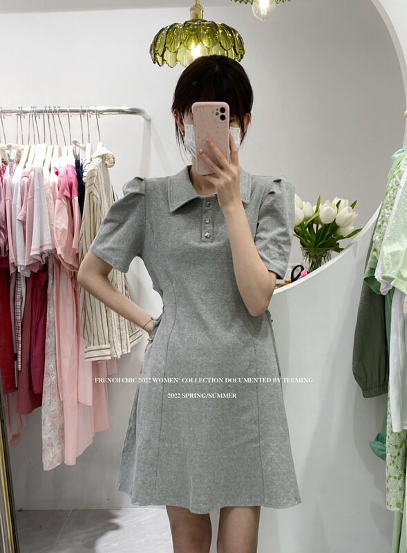 [teem ing] design sense bubble sleeve fashion dress (with metal chain at waist) 22t353\hjy