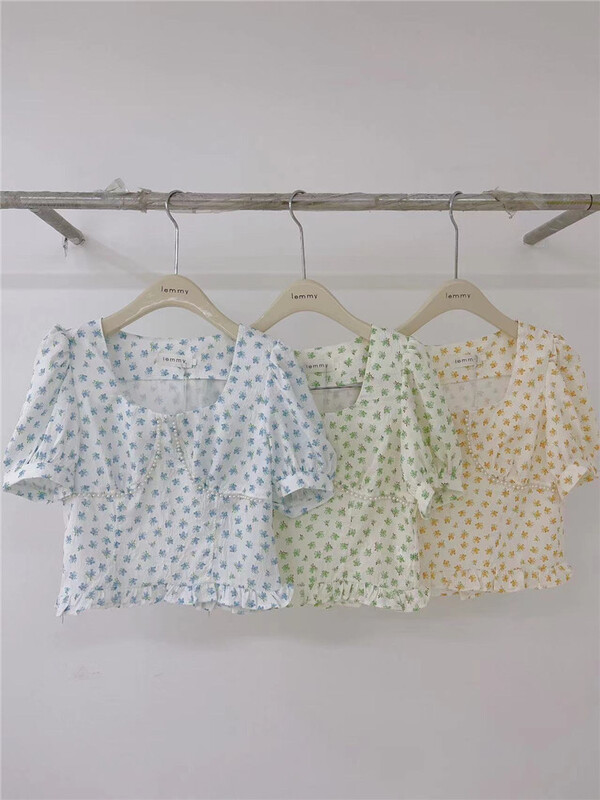 [Lemmy] square collar sweet age reduced floral shirt 8745\hbx