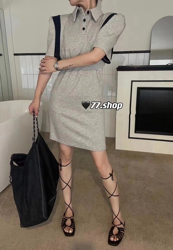 [77.shop] color blocking and crimping short sleeve dress 9238\wtt