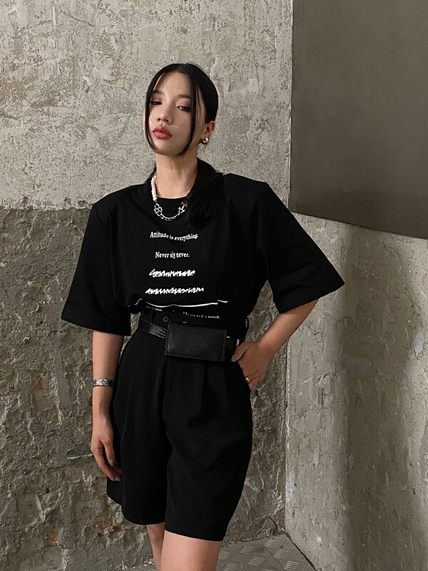 [f (x)] Korean alphabet printed short sleeve T-shirt t11087\ozq