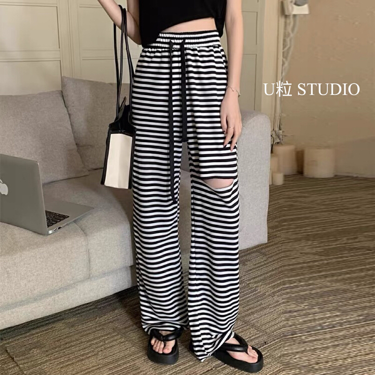 [U grain] lazy wind stripe floor sweeping casual pants 9270\hbx