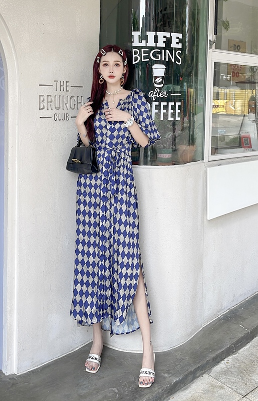 [Milan] casual round neck color contrast dress 776\jj