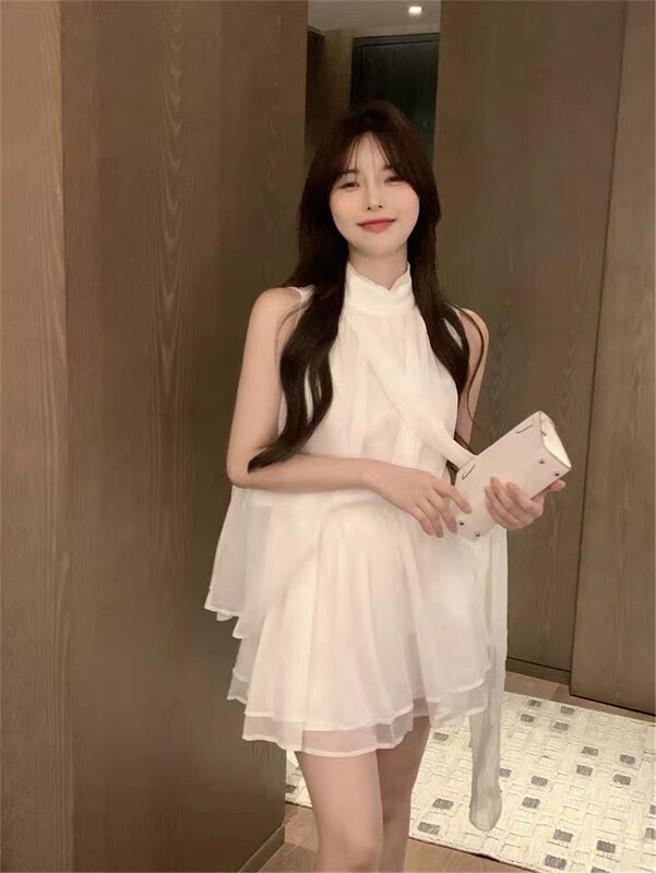 [Linna] casual loose sleeveless blouse + loose and versatile slim A-line skirt set 1563\jj