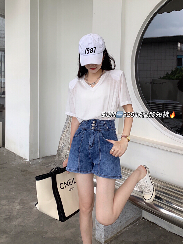 [cuckoo] three button high waist design skinny denim shorts 8291\wtt