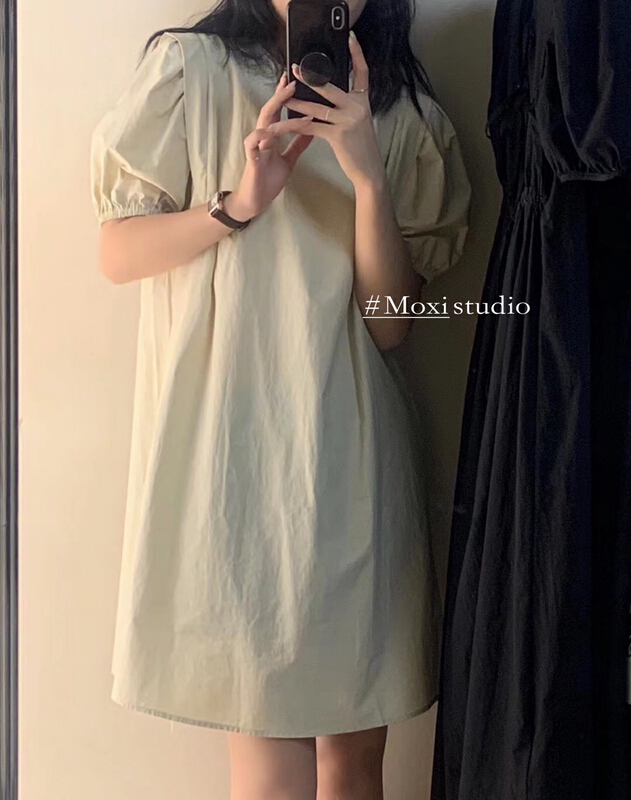 [Moxi] Korean simple pure color casual thin dress 75973\xj