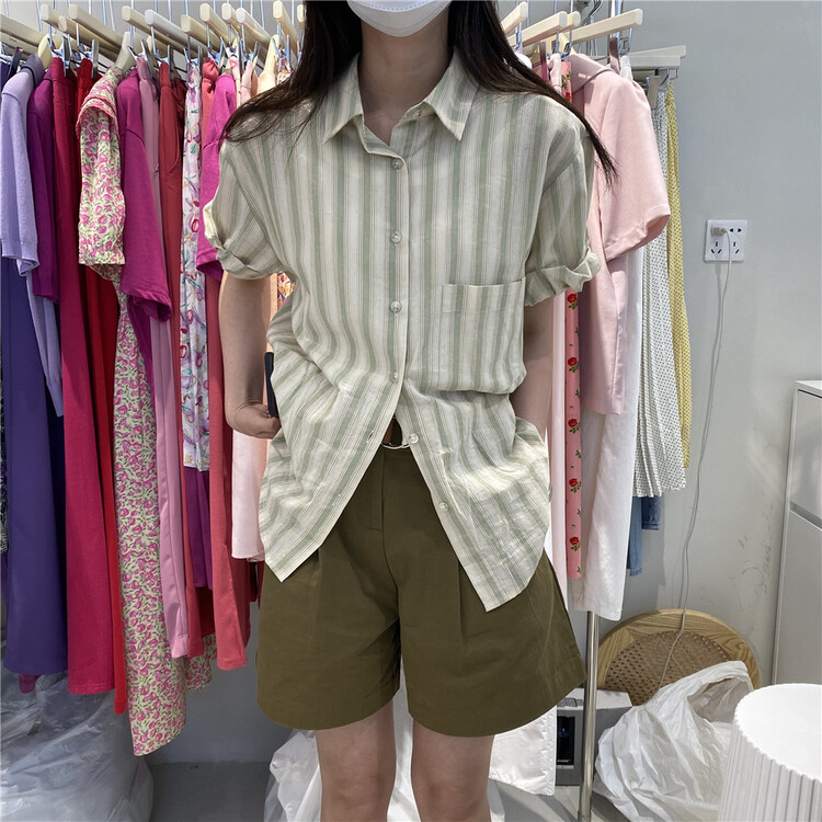[emoni] Korean loose wide leg wash cotton casual shorts (with belt) 11036\csx