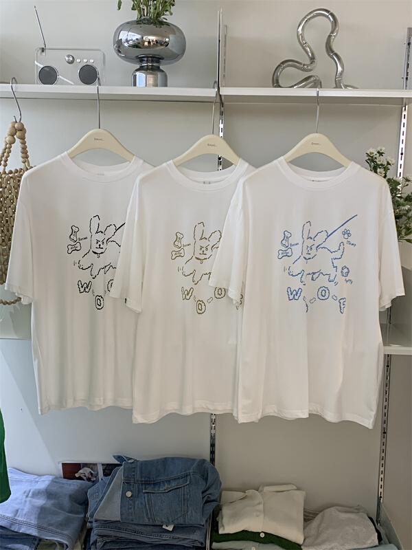 [emoni] Korean simple cartoon versatile comfortable short sleeve T-shirt 11026\cls