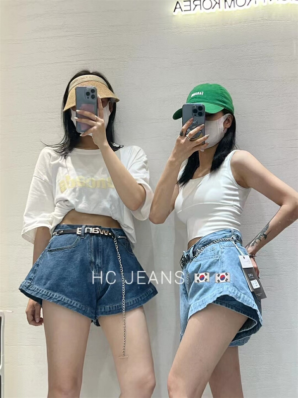 [Han Xier] Korean style simple and versatile denim shorts (without belt) a017\hbx