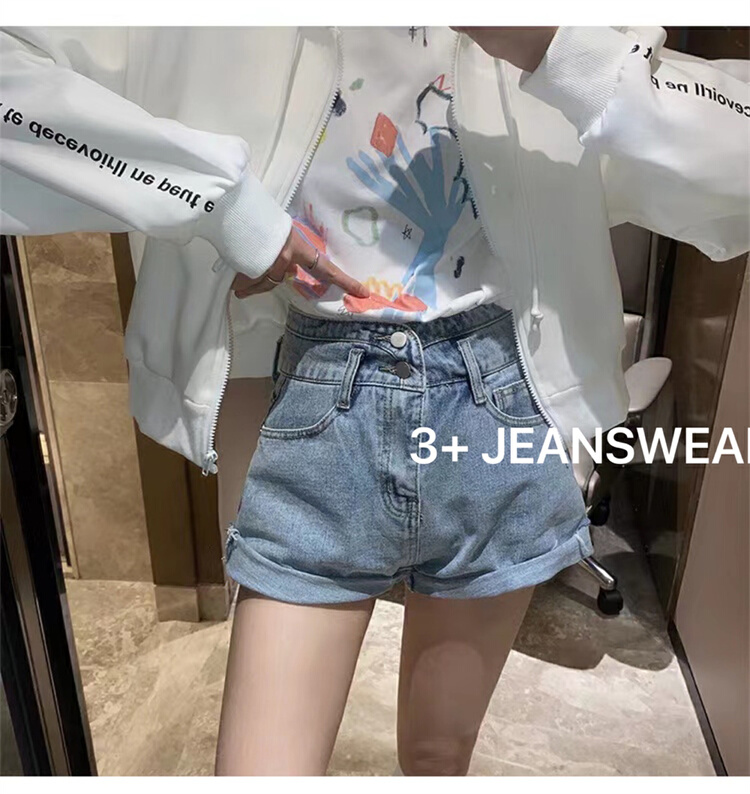 [3+ (new.s)] Korean high waist cuffed denim shorts 6056\ozq