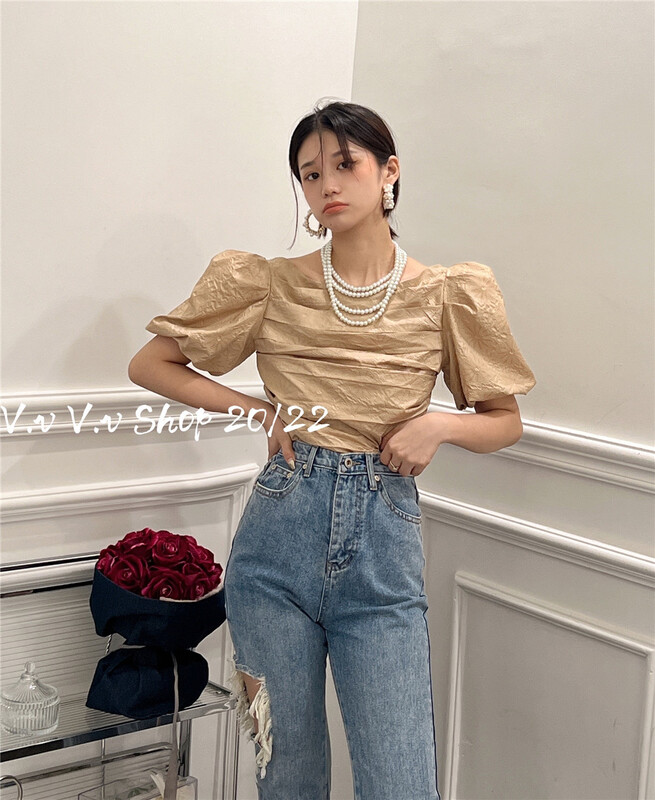 [v.v] bubble sleeve simple retro shirt 7511\zxx
