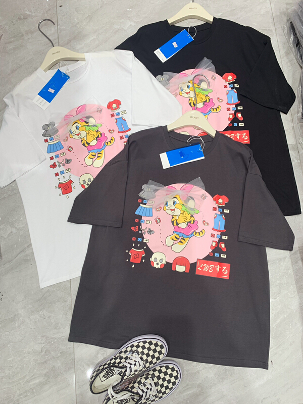 [wlady] Korean stitched lace tiger short sleeve T-shirt a390\wtt