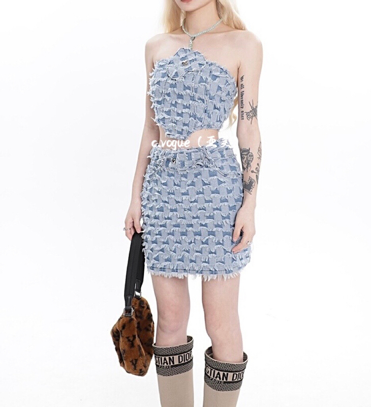 [c.vogue] pure desire for spice girls' minority bra shirt + temperament slim skirt suit (with belt) 5820\pcz