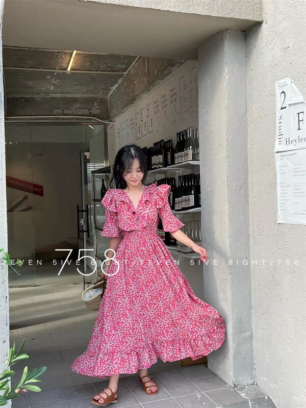 [7even5ive8eight] little woman V-neck floral dress 1827\hjy
