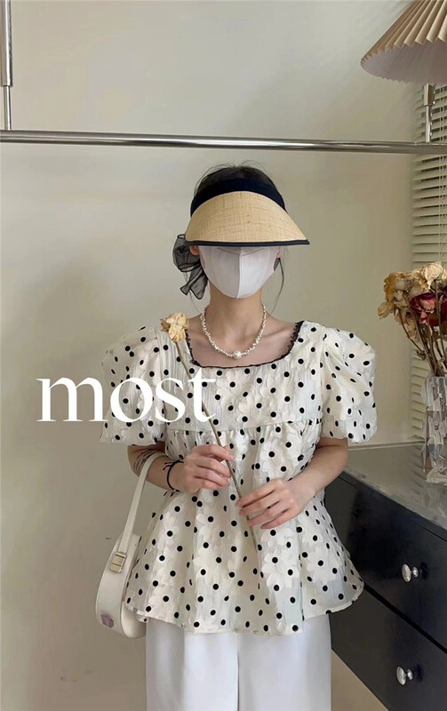 [Mr.Z] Korean bubble sleeve Polka Dot Shirt 97323\zjy