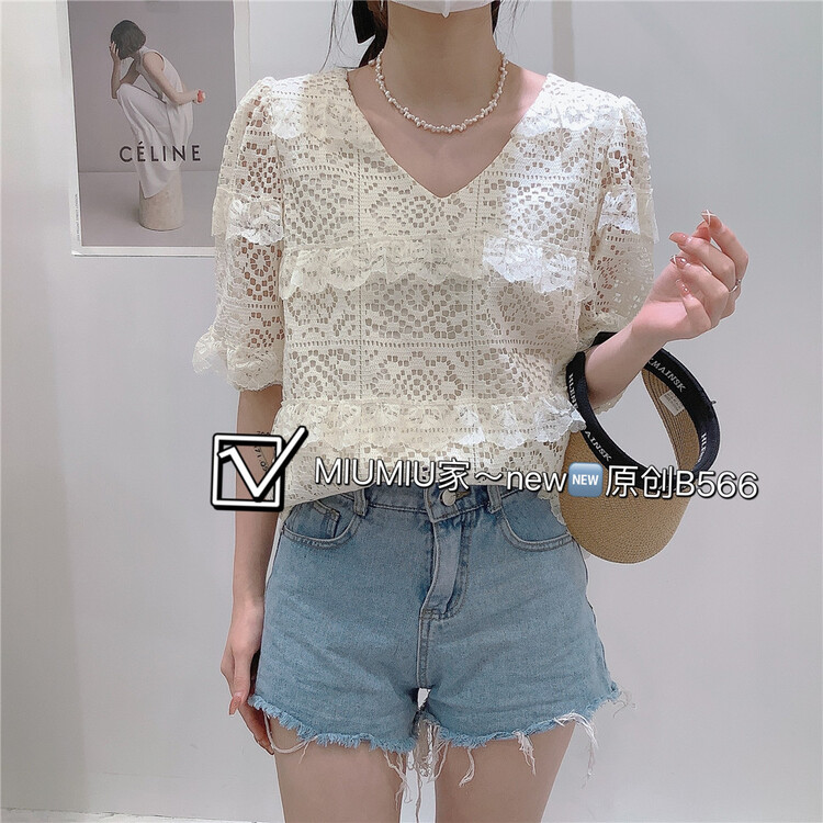 [MiuMiu] Korean V-neck lace shirt 7962\zxx