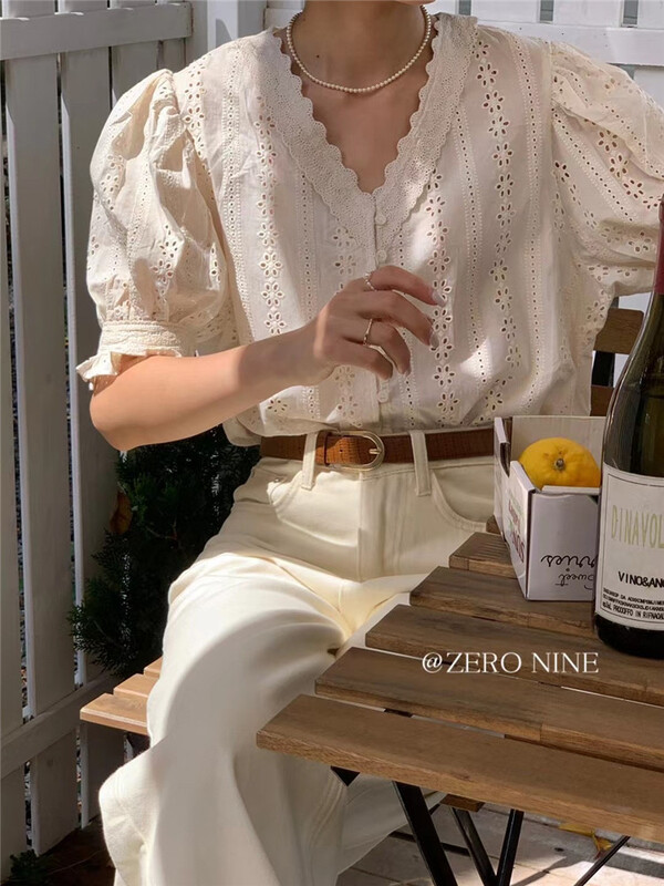 [zero-nine] V-neck temperament small single breasted shirt 9350\zjy