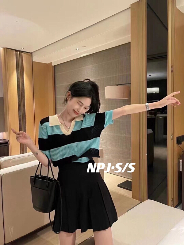 [wlady/npj supporting actress] Pullover striped Korean T-shirt w523\wtt