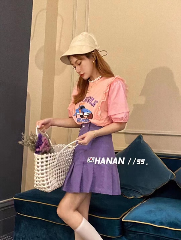 [ya.mei] round neck print short sleeve T-shirt 5474\ll