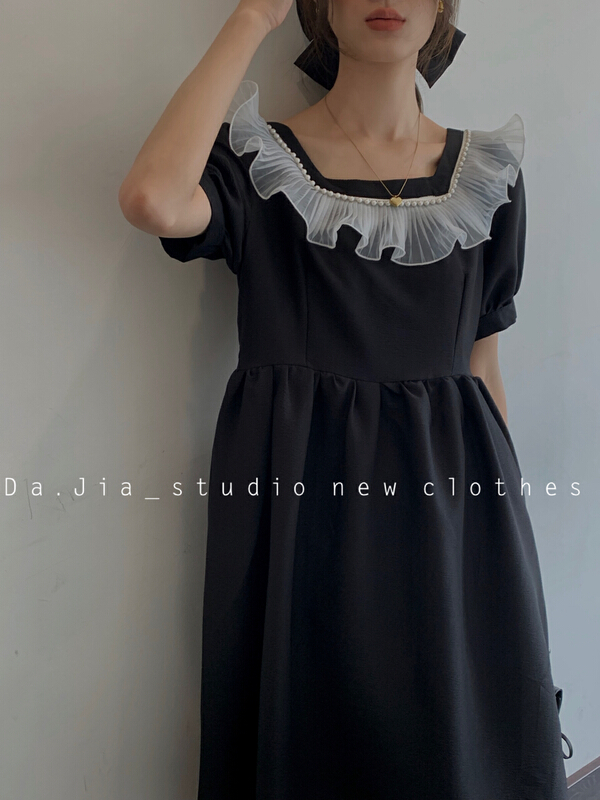 [Dajia] New Korean Fashion Square Neck pearl dress 22393\zxx