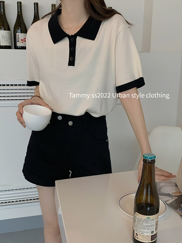 [Tammy] Polo neck loose, simple and versatile urban style shirt 91186\l