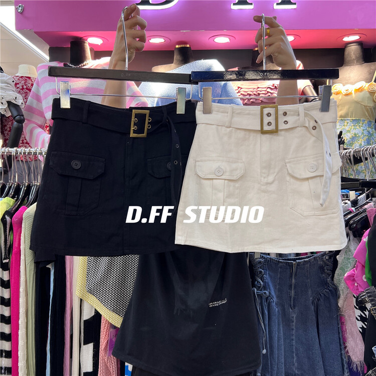 [d.ffstudio] simple High Waist Hip Wrap short skirt A-line denim skirt (with belt) ys1-1196\wtt