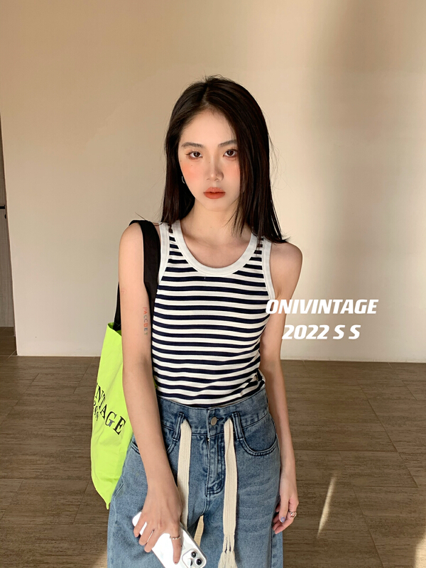 [onivinage oni] slim round neck slim striped vest / suspender od222i4606\zxl