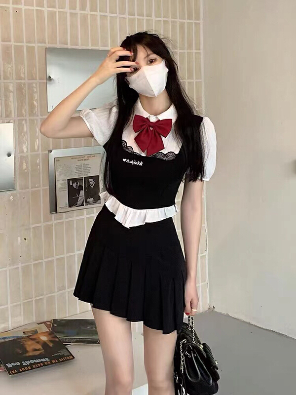 [hee] fake two-piece blouse + aging skirt two-piece suit 5389\wpl