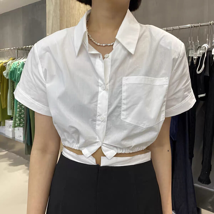 [Lala] simple bottom drawcord design short shirt 3160\wtt