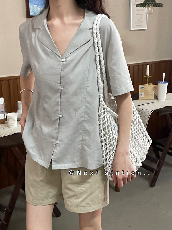 [next station] commuting simple clean version suit collar short sleeve shirt 22293\zjy