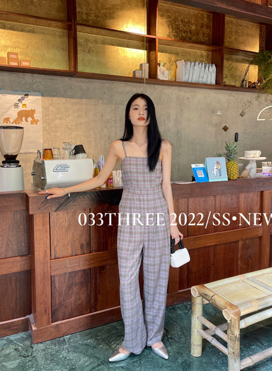 [033three] fashionable lattice casual Jumpsuit 8196\lsl