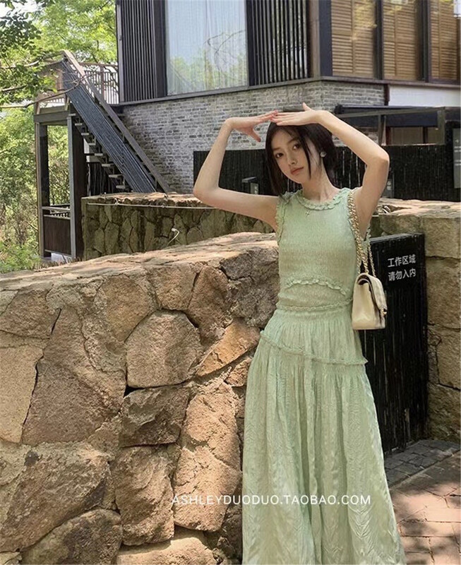 [Linna] fresh and simple round neck sleeveless dress 124669\jj
