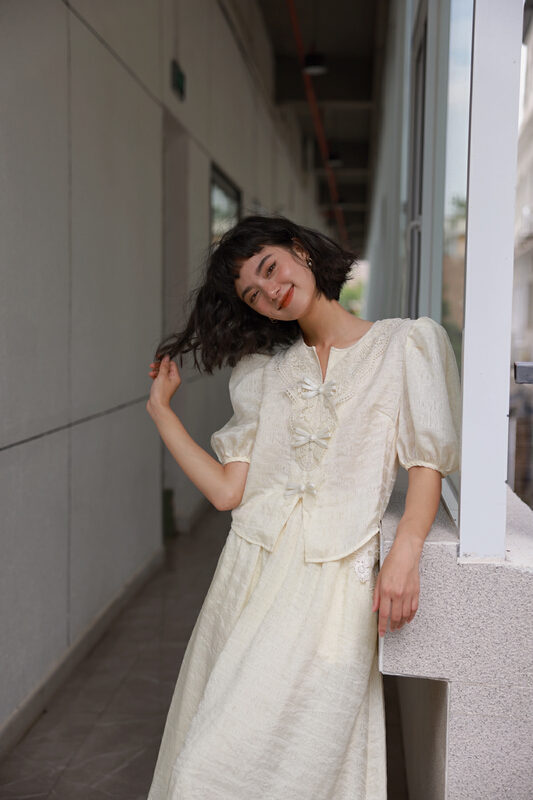 [GL] heavy industry foreign style button up blouse + temperament skirt suit c5040\jhy
