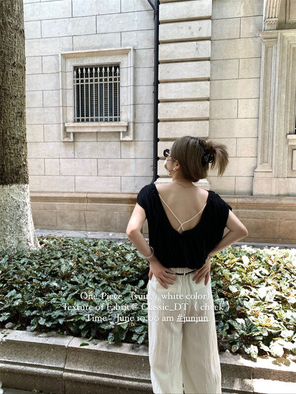 [DT class] backless niche pearl chain shirt 4812\xyj