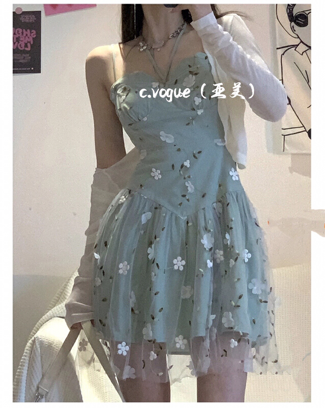 [c.vogue] pure design bandage backless embroidery suspender dress 3986\pcz