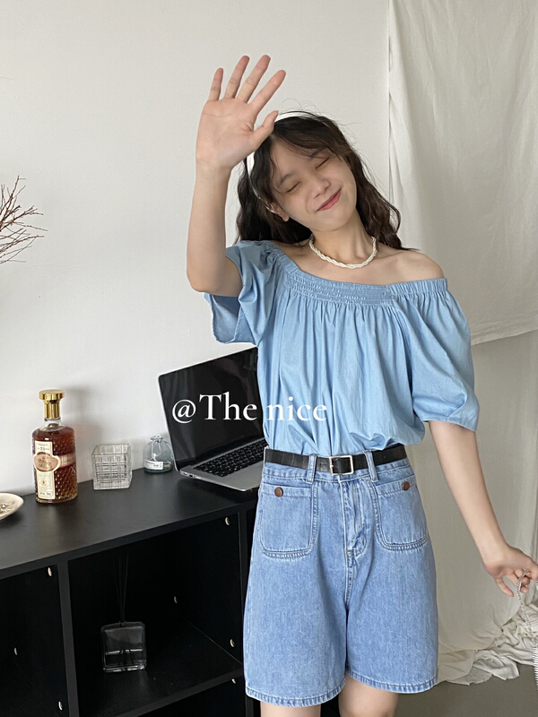 [the nice] simple design pull off shoulder shirt a9295\hjy