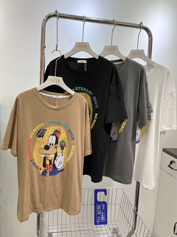 [9319] loose large front and back printing goofy short sleeve T-shirt 9053\l