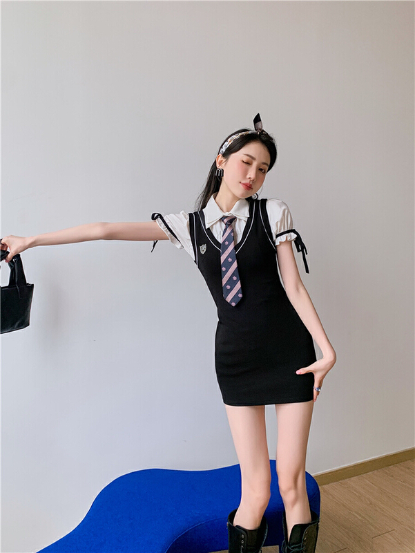 [AC] Fashion College Style Bubble Sleeve Shirt (with tie) 6987\jj