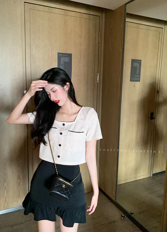 [forever23] round neck single breasted fashion shirt 819\hjy