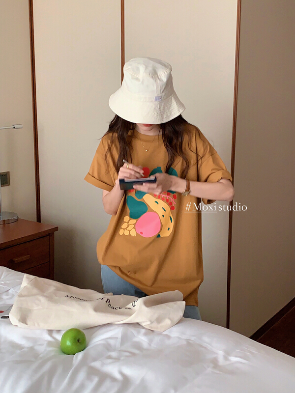 [Moxi] Korean loose print large short sleeve T-shirt 1915\xj