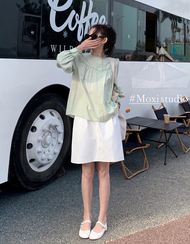 Original price: 95.88! [Moxi] simple net color patchwork lace shirt 58099\xj