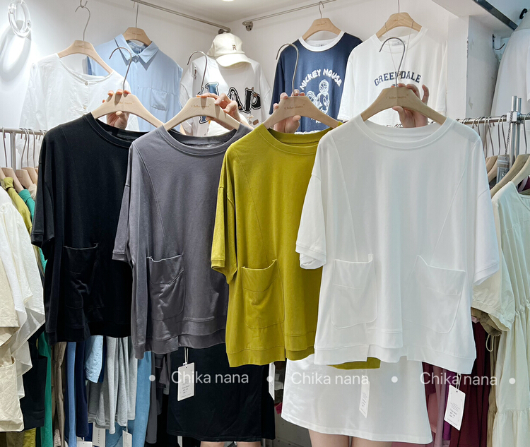[chika.nana] Korean loose casual versatile round neck short sleeve T-shirt 358\jj