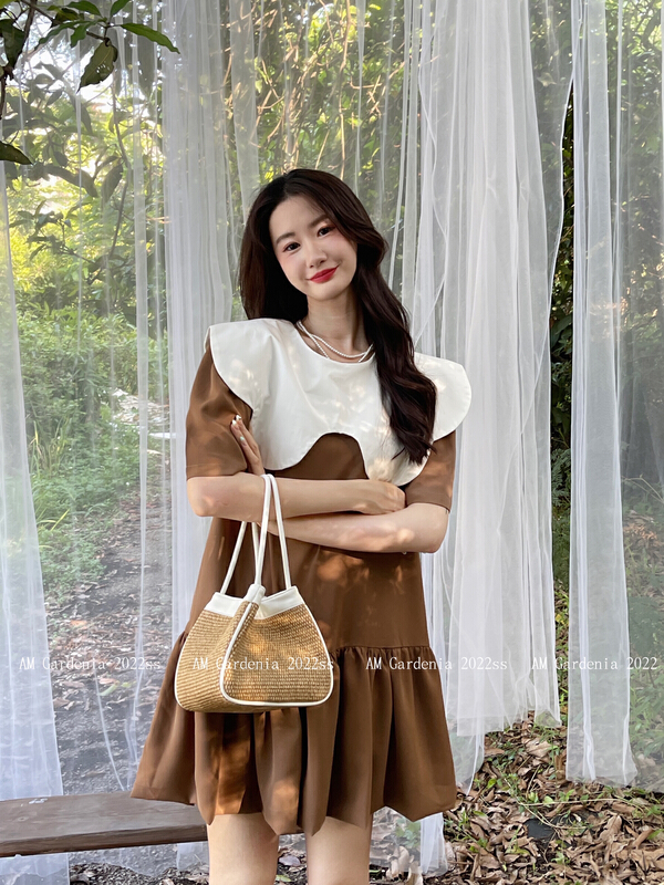 [am Gardenia] Korean version contrast color baby collar loose dress 3612\zxx