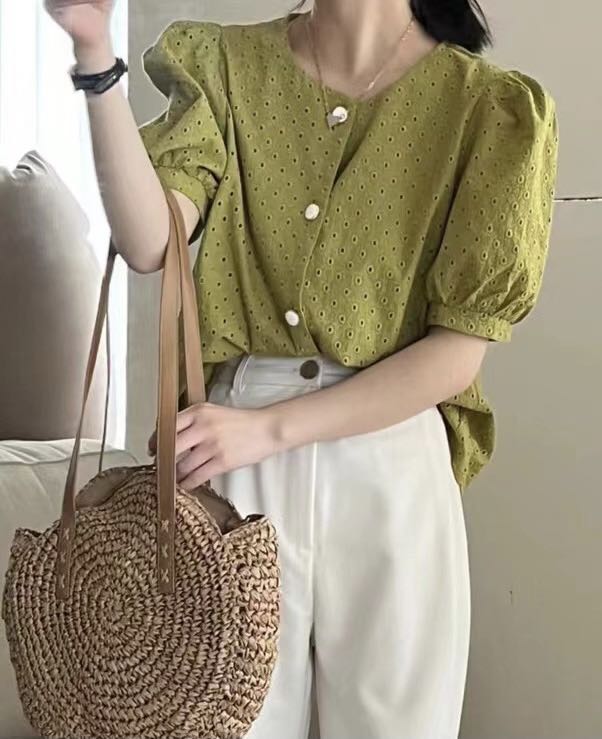 [Duomi] French hollow out bubble sleeve shirt ys1-105\zxl
