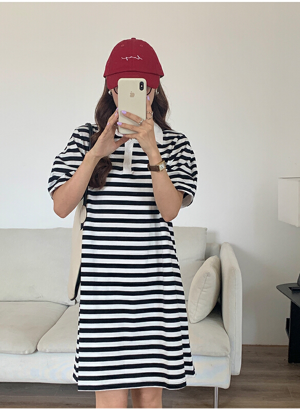 [the mind] Polo neck stripe knitted dress 60398\jhy