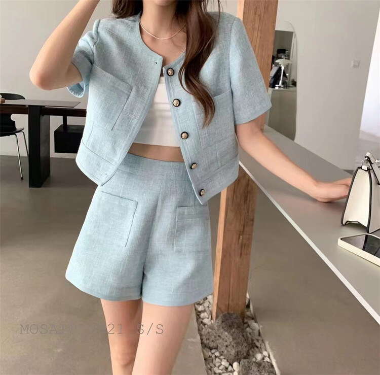 [retain] color blocked fashion shirt + loose comfortable casual pants set 226218\xyj
