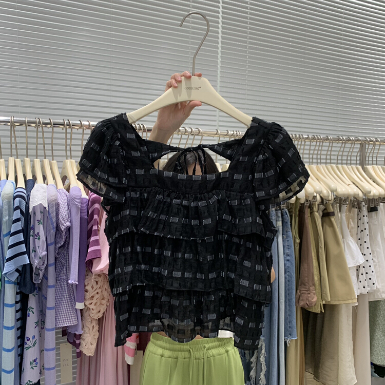 [gogoing] versatile square neck Ruffle sleeveless shirt 1392\hyy