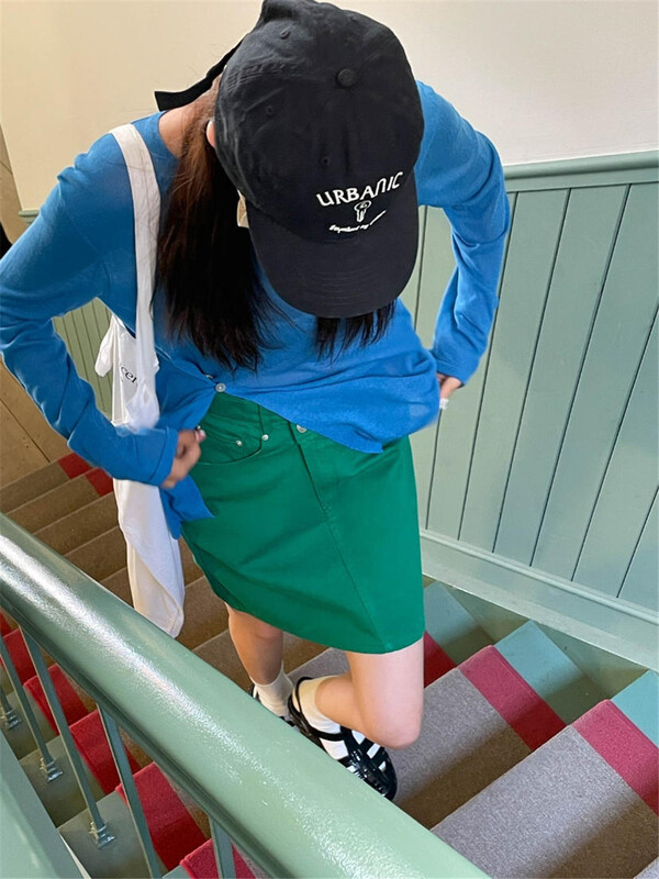 [acme group] Korean style versatile solid color featured waist denim skirt 2066\cls